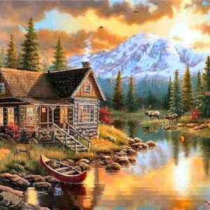 Diamond Painting - Casa di montagna sul fiume Diamond Painting | Seos Shop ®