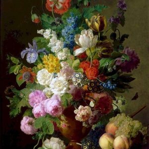 Jan Frans van Dael - Vaso di fiori, grappoli d'uva e pesche Diamond Painting | Seos Shop ®