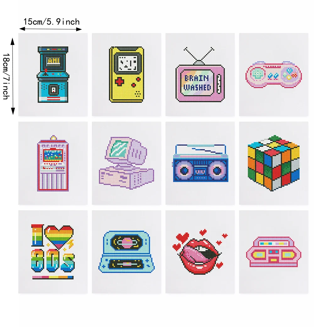 12 pezzi, Mini dipinti di diamanti da gioco retrò, ornamenti per la decorazione del Desktop di casa, 5.9x7 pollici senza cornice - immagine 3