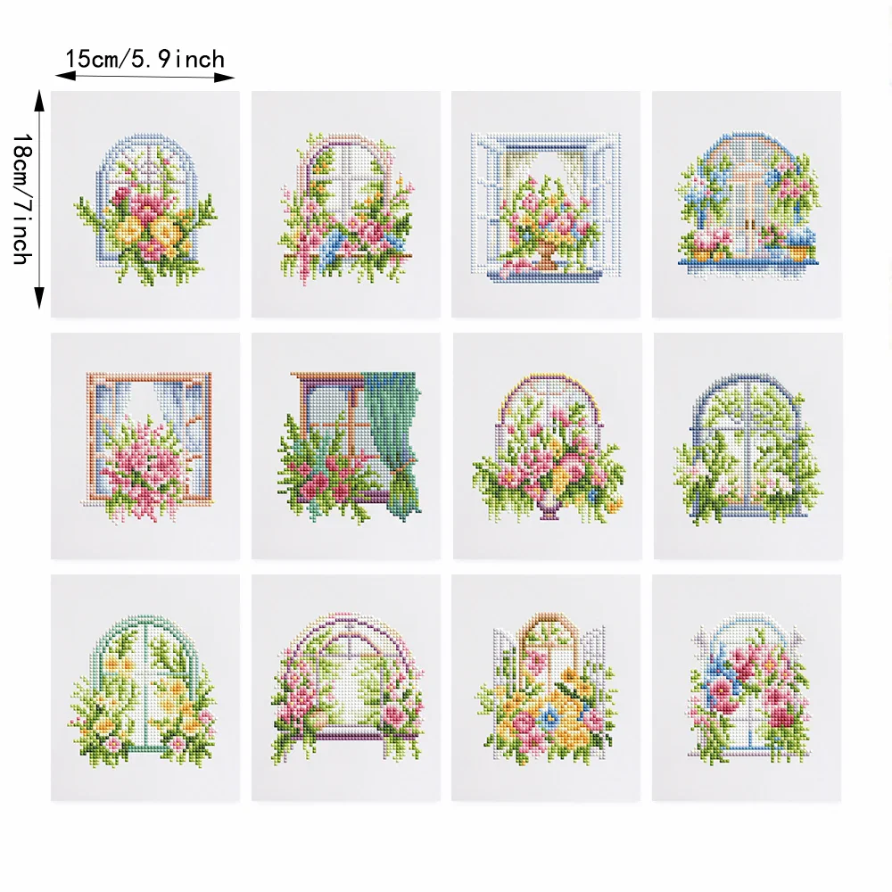 12 pezzi, 5.9x7 pollici senza cornice, fiore davanzale della finestra Mini pittura diamante, pittura appesa della stanza, ornamenti Desktop creativi - immagine 3