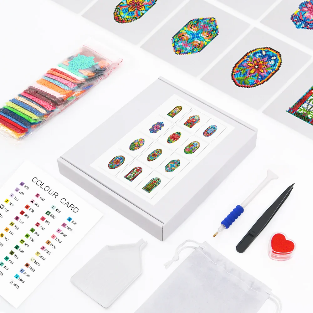 12 Mini dipinti di diamanti senza cornice con motivi Mandala, dipinti appesi per decorazioni natalizie, ornamenti per Desktop di casa - immagine 6