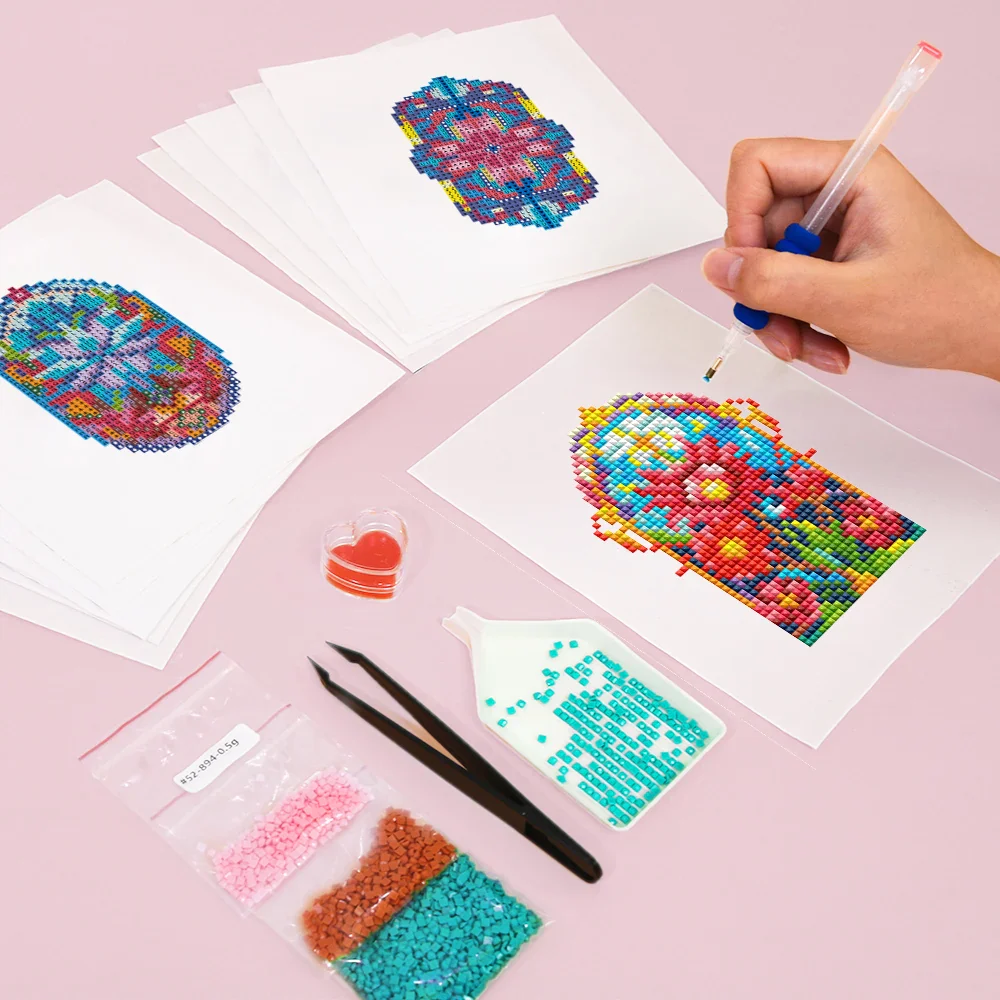 12 Mini dipinti di diamanti senza cornice con motivi Mandala, dipinti appesi per decorazioni natalizie, ornamenti per Desktop di casa - immagine 4