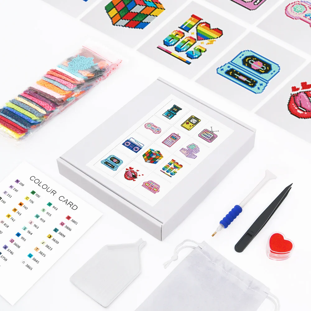 12 pezzi, Mini dipinti di diamanti da gioco retrò, ornamenti per la decorazione del Desktop di casa, 5.9x7 pollici senza cornice - immagine 4