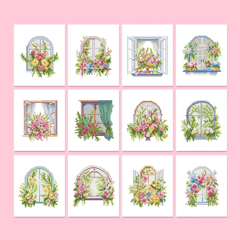 12 pezzi, 5.9x7 pollici senza cornice, fiore davanzale della finestra Mini pittura diamante, pittura appesa della stanza, ornamenti Desktop creativi - immagine 8