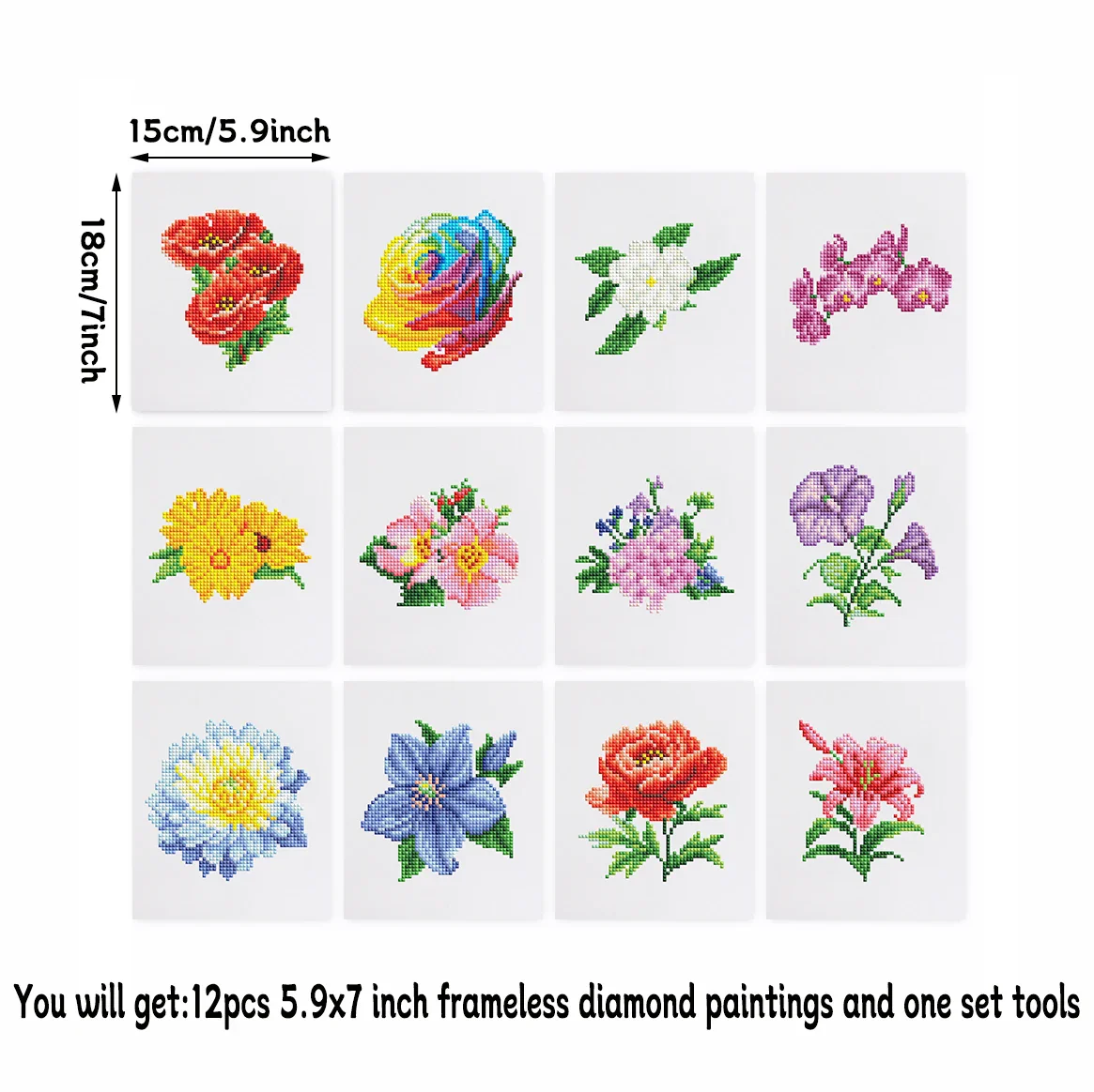 12 pezzi mini dipinti di diamanti fai da te, ricamo di diamanti entry-level, piccoli ornamenti per la decorazione della casa floreale - immagine 6