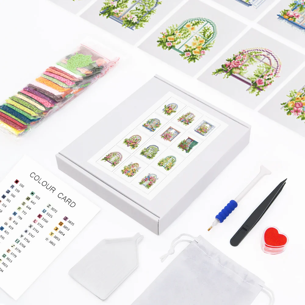 12 pezzi, 5.9x7 pollici senza cornice, fiore davanzale della finestra Mini pittura diamante, pittura appesa della stanza, ornamenti Desktop creativi - immagine 5