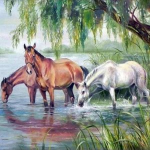 Tre cavalli si dissetano Diamond Painting | Seos Shop ®