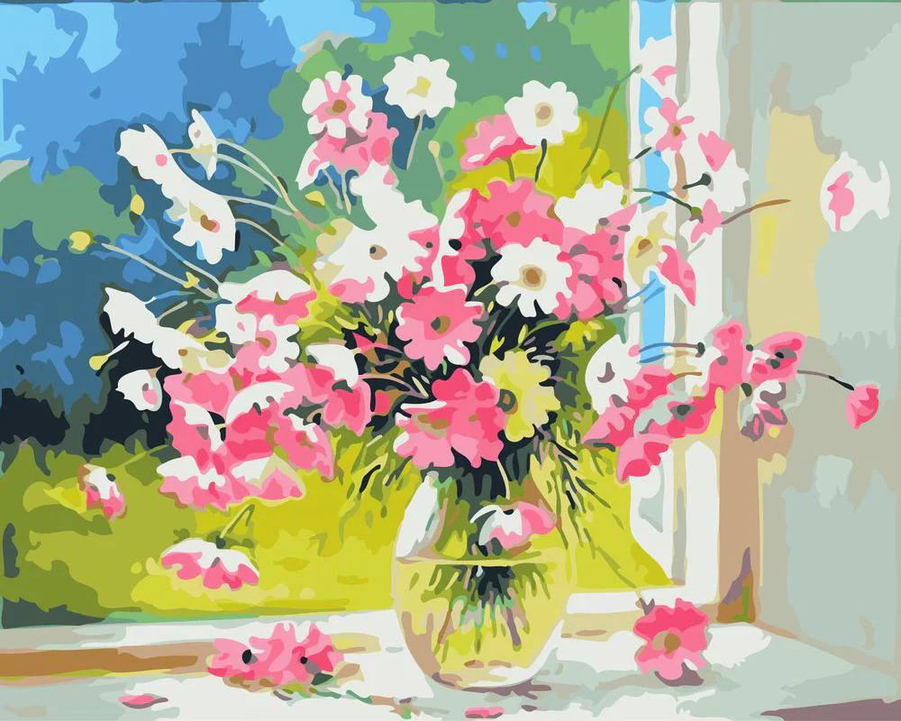 Vaso di fiori rosa e bianchi Diamond Painting | Seos Shop ® - immagine 2