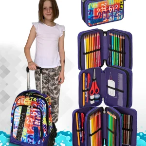 Kit con: Zaino Trolley fisso Comix Flash + Astuccio 3 zip completo di cancelleria